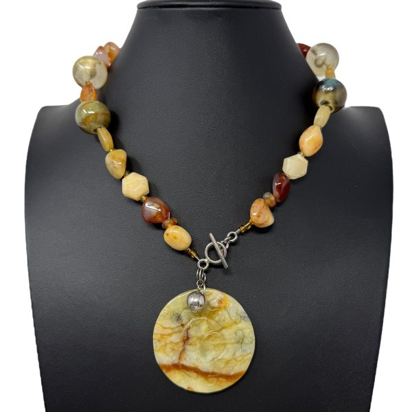 Natural Stone Beaded Medallion Necklace By Unbranded For Sale