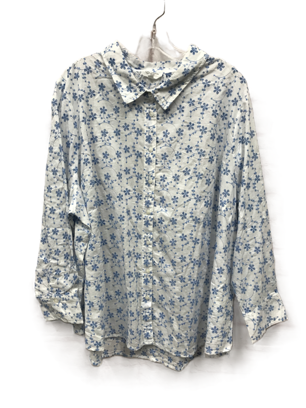 Blue & White Top Long Sleeve By Candace Cameron bure, Size: 3x Discount