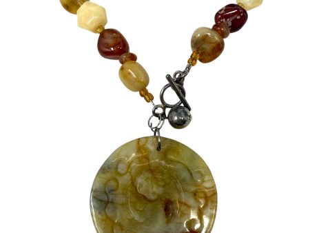 Natural Stone Beaded Medallion Necklace By Unbranded For Sale